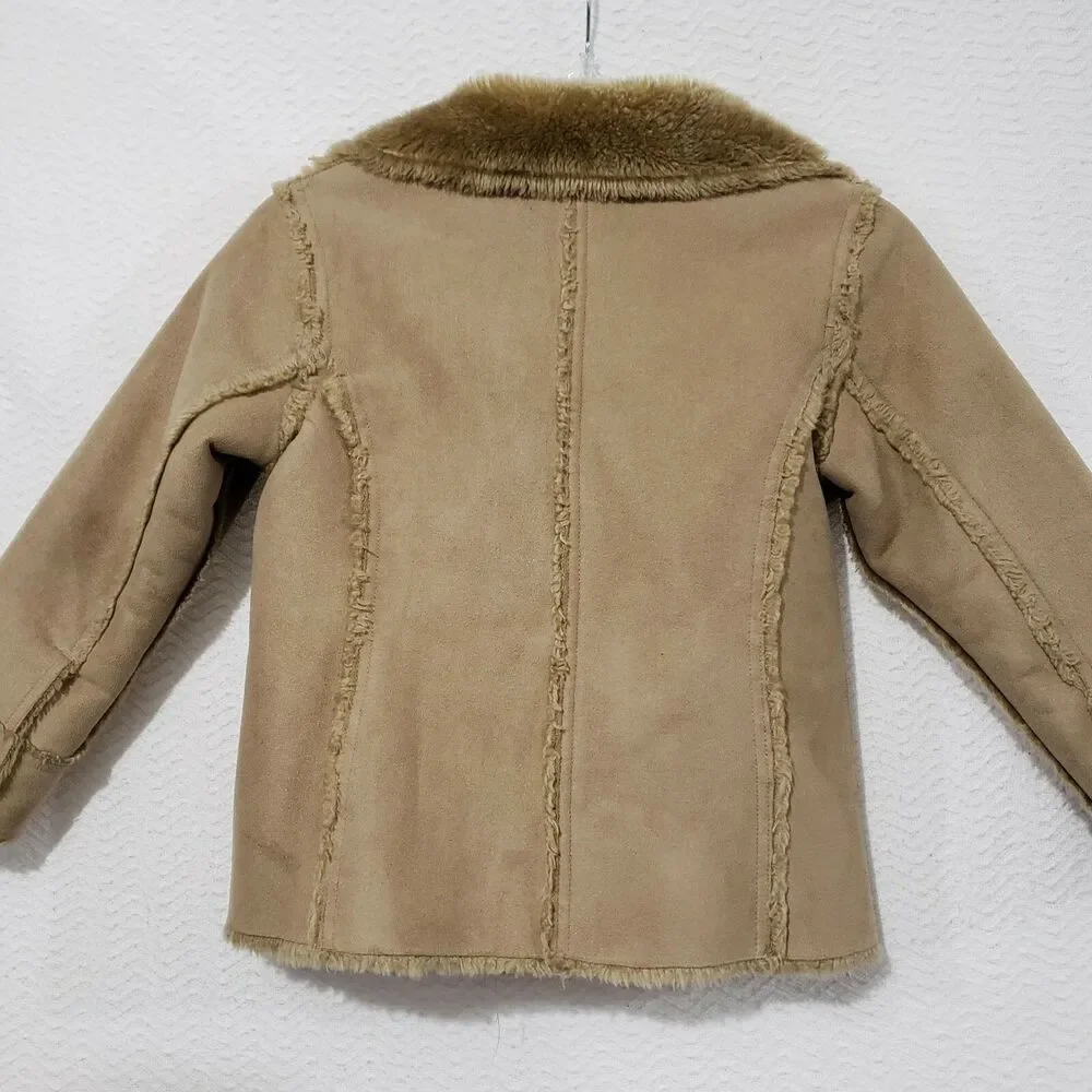 The Children's Place Beige faux suede and fur Coat jacket buttons Girls M (7/8)